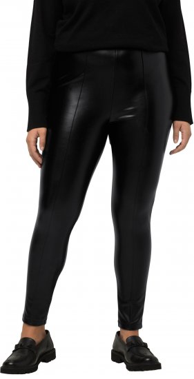 Ulla Popken Faux Leather Leggings Black - Jeansy & Spodnie w Dużych Rozmiarach – Plus Size - 