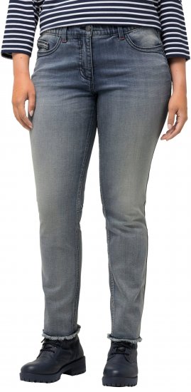 Ulla Popken Fringed Hem Stretch Fit Jeans Blue Denim - Jeansy & Spodnie w Dużych Rozmiarach – Plus Size - 