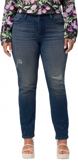 Ulla Popken Sammy Destroy 5 Pocket Jeans Blue Denim - Jeansy & Spodnie w Dużych Rozmiarach – Plus Size - 