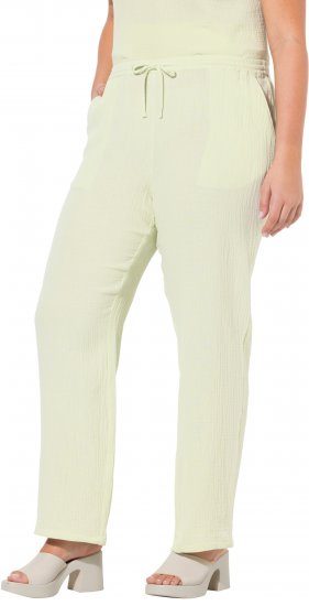Ulla Popken Muslin Pull On Pants Green - Jeansy & Spodnie w Dużych Rozmiarach – Plus Size - 