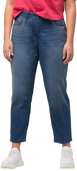 Ulla Popken Rhinestone Detail Stretch Fit Skinny Jeans Blue Denim - Jeansy & Spodnie w Dużych Rozmiarach – Plus Size - 