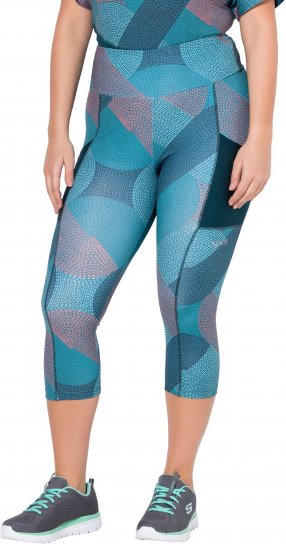 Ulla Popken Quick Dry Cropped Geometric Print Leggings Blue - Kurtki - 