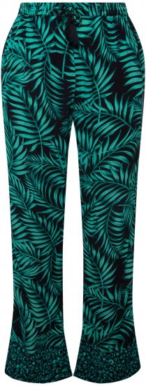 Ulla Popken Palm Leaf Print Elastic Waist Pants Navy - Jeansy & Spodnie w Dużych Rozmiarach – Plus Size - 