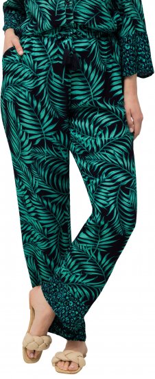 Ulla Popken Palm Leaf Print Elastic Waist Pants Navy - Jeansy & Spodnie w Dużych Rozmiarach – Plus Size - 