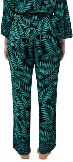 Ulla Popken Palm Leaf Print Elastic Waist Pants Navy - Jeansy & Spodnie w Dużych Rozmiarach – Plus Size - 