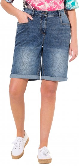 Ulla Popken Palm Print Denim Bermuda Shorts Blue Denim - Jeansy & Spodnie w Dużych Rozmiarach – Plus Size - 