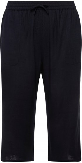 Ulla Popken Cropped Linen Blend Elastic Waist Pants Navy - Jeansy & Spodnie w Dużych Rozmiarach – Plus Size - 