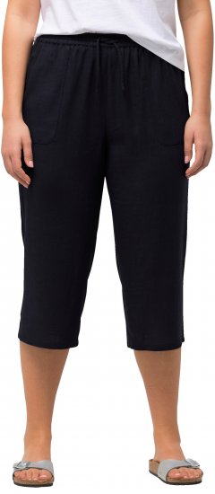 Ulla Popken Cropped Linen Blend Elastic Waist Pants Navy - Jeansy & Spodnie w Dużych Rozmiarach – Plus Size - 