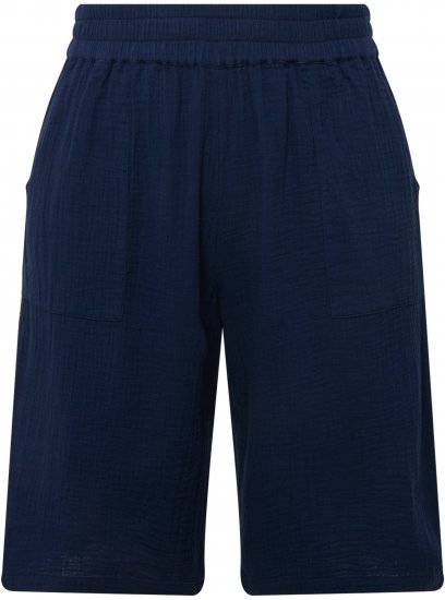 Ulla Popken Muslin Elastic Waist Wide Leg Shorts Blue - Jeansy & Spodnie w Dużych Rozmiarach – Plus Size - 