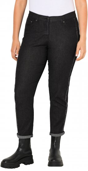 Ulla Popken Raw Denim Stripe Stretch Fit Jeans Black - Jeansy & Spodnie w Dużych Rozmiarach – Plus Size - 