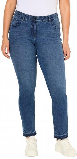 Ulla Popken Fringed Hem Stretch Fit Jeans Denim Blue - Jeansy & Spodnie w Dużych Rozmiarach – Plus Size - 
