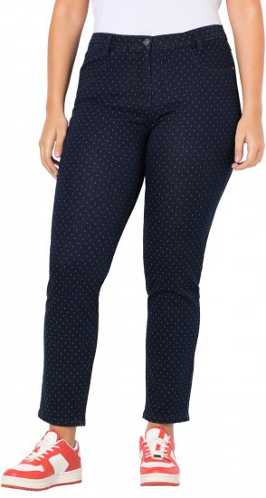 Ulla Popken Polka Dot Stretch Fit Jeans Denim Blue - Jeansy & Spodnie w Dużych Rozmiarach – Plus Size - 