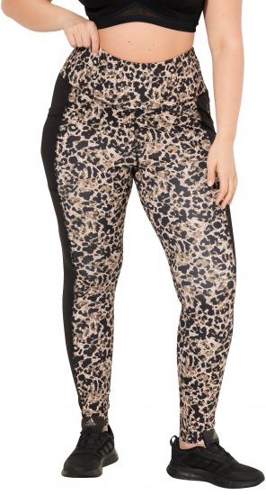 Ulla Popken Leopard Print Quick Drying Leggings Orange - Jeansy & Spodnie w Dużych Rozmiarach – Plus Size - 