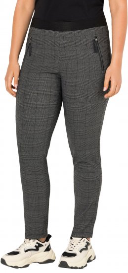 Ulla Popken Plaid Elastic Waist Tapered Leg Pants Black - Jeansy & Spodnie w Dużych Rozmiarach – Plus Size - 