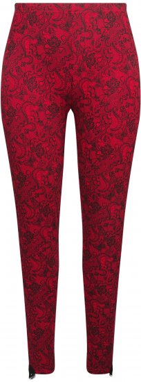 Ulla Popken Lace Print Leggings Red - Jeansy & Spodnie w Dużych Rozmiarach – Plus Size - 