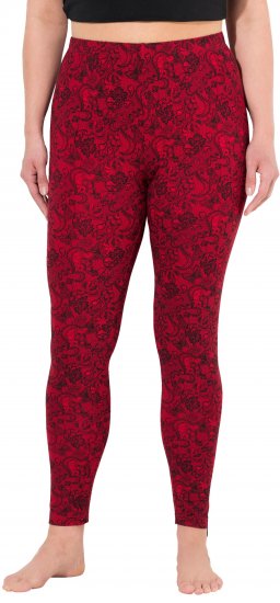 Ulla Popken Lace Print Leggings Red - Jeansy & Spodnie w Dużych Rozmiarach – Plus Size - 