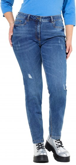Ulla Popken Lightly Distressed Slim Leg Jeans Blue - Jeansy & Spodnie w Dużych Rozmiarach – Plus Size - 