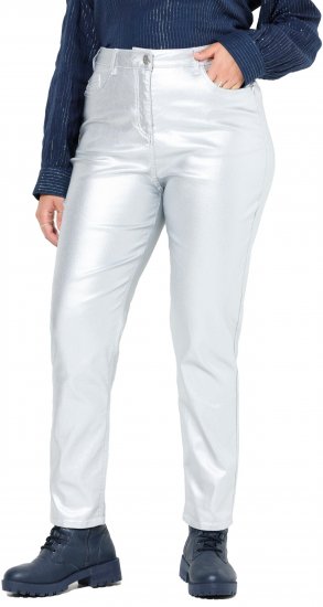 Ulla Popken Metallic Stretch Fit Mom Jeans Silver - Jeansy & Spodnie w Dużych Rozmiarach – Plus Size - 