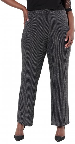 Ulla Popken Sparkling Pinstripe Elastic Waist Pants Black - Jeansy & Spodnie w Dużych Rozmiarach – Plus Size - 