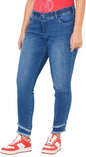 Ulla Popken Double Fringe Hem Stretch Fit Jeans Denim Blue - Jeansy & Spodnie w Dużych Rozmiarach – Plus Size - 