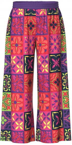 Ulla Popken Tile Print Wide Leg Palazzo Pants Purple - Jeansy & Spodnie w Dużych Rozmiarach – Plus Size - 