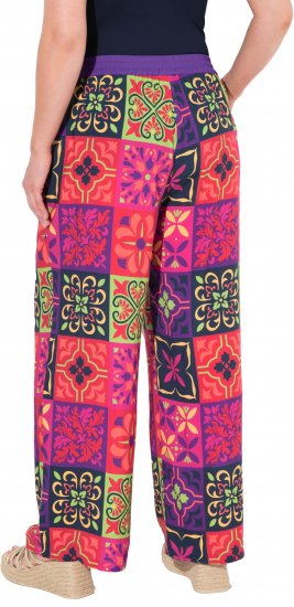 Ulla Popken Tile Print Wide Leg Palazzo Pants Purple - Jeansy & Spodnie w Dużych Rozmiarach – Plus Size - 