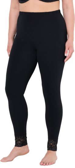 Ulla Popken Lace Trim Leggings Black - Jeansy & Spodnie w Dużych Rozmiarach – Plus Size - 
