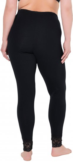 Ulla Popken Lace Trim Leggings Black - Jeansy & Spodnie w Dużych Rozmiarach – Plus Size - 