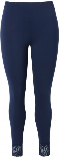 Ulla Popken Lace Trim Leggings Navy - Jeansy & Spodnie w Dużych Rozmiarach – Plus Size - 