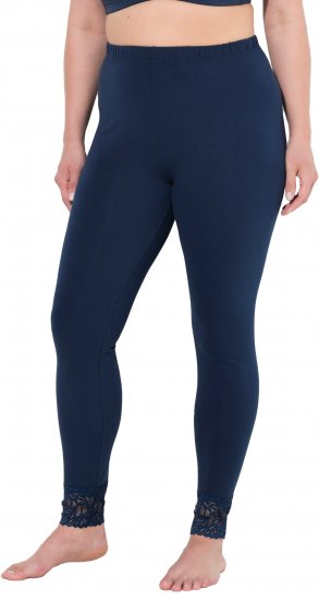 Ulla Popken Lace Trim Leggings Navy - Jeansy & Spodnie w Dużych Rozmiarach – Plus Size - 