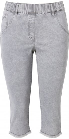 Ulla Popken Denim Fringed Hem Capris Grey - Jeansy & Spodnie w Dużych Rozmiarach – Plus Size - 