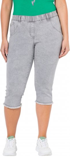 Ulla Popken Denim Fringed Hem Capris Grey - Jeansy & Spodnie w Dużych Rozmiarach – Plus Size - 