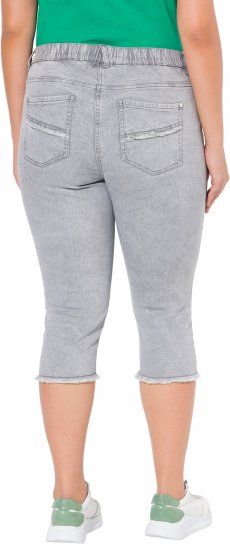 Ulla Popken Denim Fringed Hem Capris Grey - Jeansy & Spodnie w Dużych Rozmiarach – Plus Size - 