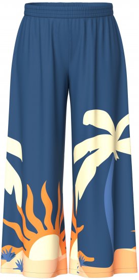 Ulla Popken Abstract Landscape Elastic Waist Palazzo Pants Blue - Jeansy & Spodnie w Dużych Rozmiarach – Plus Size - 