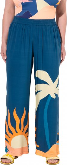 Ulla Popken Abstract Landscape Elastic Waist Palazzo Pants Blue - Jeansy & Spodnie w Dużych Rozmiarach – Plus Size - 