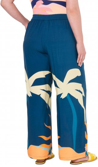 Ulla Popken Abstract Landscape Elastic Waist Palazzo Pants Blue - Jeansy & Spodnie w Dużych Rozmiarach – Plus Size - 