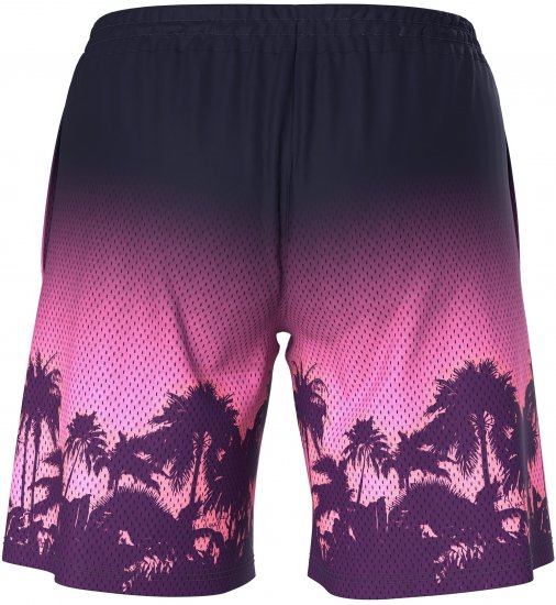 Ulla Popken Active Wide Leg Elastic Waist Palm Tree Pattern Mesh Shorts Black - Jeansy & Spodnie w Dużych Rozmiarach – Plus Size - 