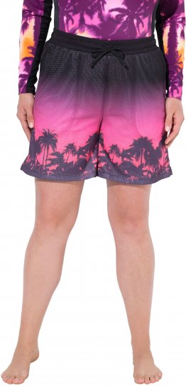 Ulla Popken Active Wide Leg Elastic Waist Palm Tree Pattern Mesh Shorts Black - Jeansy & Spodnie w Dużych Rozmiarach – Plus Size - 