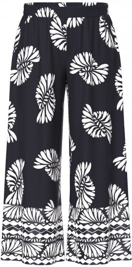 Ulla Popken Fossil Print Elastic Waist Palazzo Pants Black - Jeansy & Spodnie w Dużych Rozmiarach – Plus Size - 
