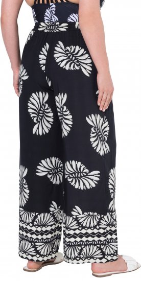 Ulla Popken Fossil Print Elastic Waist Palazzo Pants Black - Jeansy & Spodnie w Dużych Rozmiarach – Plus Size - 