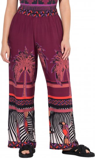Ulla Popken Mixed Palm Print Elastic Waist Palazzo Pants Red - Jeansy & Spodnie w Dużych Rozmiarach – Plus Size - 