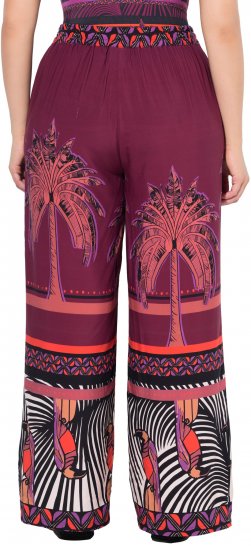 Ulla Popken Mixed Palm Print Elastic Waist Palazzo Pants Red - Jeansy & Spodnie w Dużych Rozmiarach – Plus Size - 