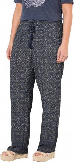 Ulla Popken Geometric Print Elastic Waist Pants Navy - Jeansy & Spodnie w Dużych Rozmiarach – Plus Size - 