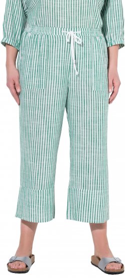 Ulla Popken Coastal Stripe Linen Blend Elastic Waist Culottes Green - Jeansy & Spodnie w Dużych Rozmiarach – Plus Size - 