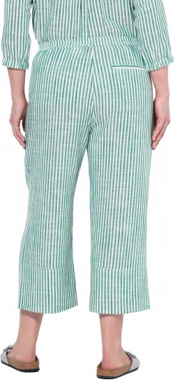 Ulla Popken Coastal Stripe Linen Blend Elastic Waist Culottes Green - Jeansy & Spodnie w Dużych Rozmiarach – Plus Size - 