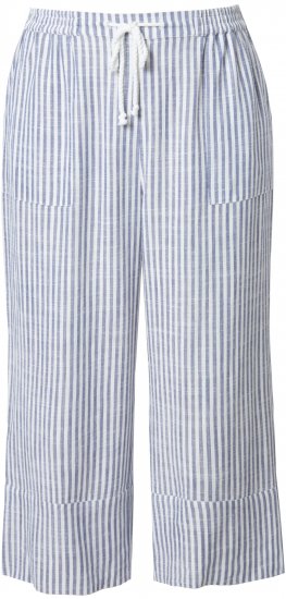 Ulla Popken Coastal Stripe Linen Blend Elastic Waist Culottes Blue - Jeansy & Spodnie w Dużych Rozmiarach – Plus Size - 