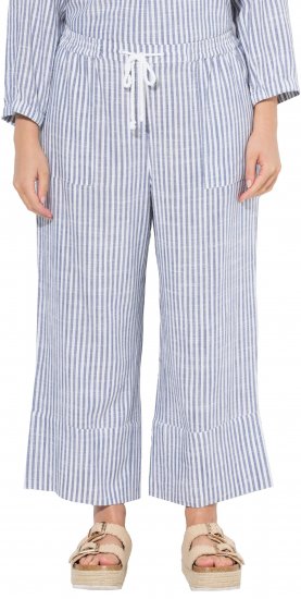 Ulla Popken Coastal Stripe Linen Blend Elastic Waist Culottes Blue - Jeansy & Spodnie w Dużych Rozmiarach – Plus Size - 