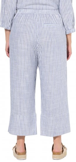 Ulla Popken Coastal Stripe Linen Blend Elastic Waist Culottes Blue - Jeansy & Spodnie w Dużych Rozmiarach – Plus Size - 