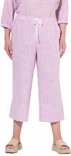Ulla Popken Coastal Stripe Linen Blend Elastic Waist Culottes Purple - Jeansy & Spodnie w Dużych Rozmiarach – Plus Size - 