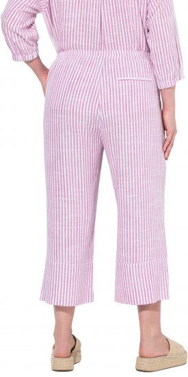 Ulla Popken Coastal Stripe Linen Blend Elastic Waist Culottes Purple - Jeansy & Spodnie w Dużych Rozmiarach – Plus Size - 